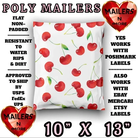 ( Quantity 50 10x13 ) Cherry Poly Mailer Bags Shipping Supply Envelopes - Picture 1 of 1